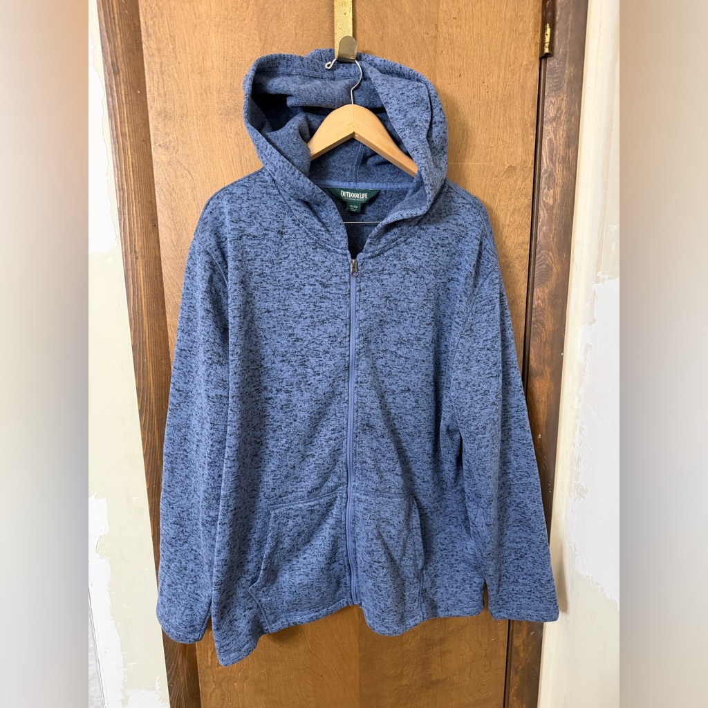 Outdoor Life Men’s Xxl Heather Blue Full Zip Hoodie Sweatshirt